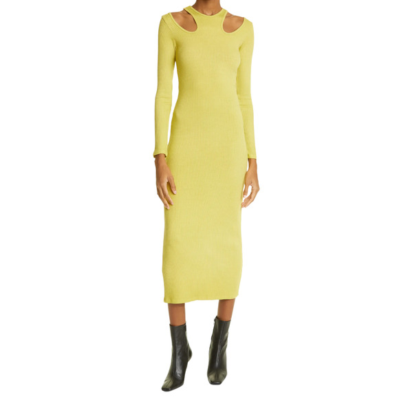 Simon Miller Anz Rib Cutout Long Sleeve Dress in Kiwi - Picture 2 of 14